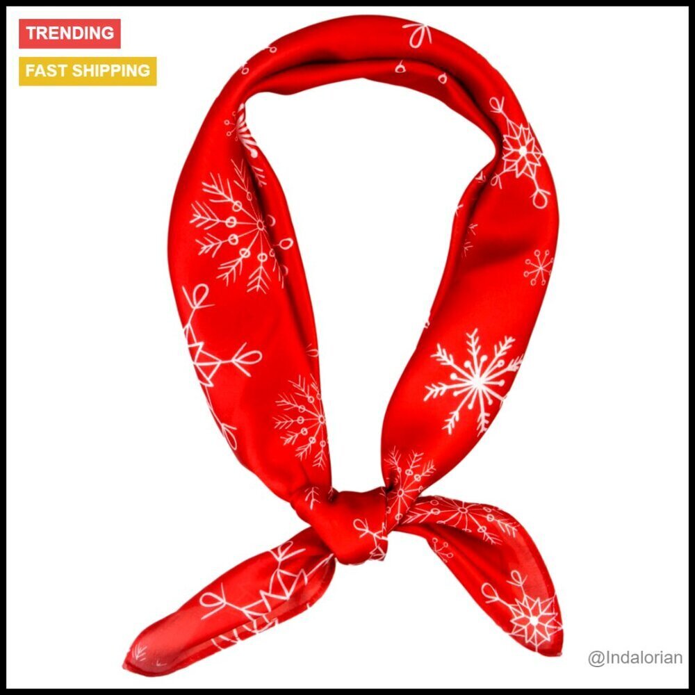 Satin Square Scarf Holiday Print Lightweight Versatile Hair Accessory Gift